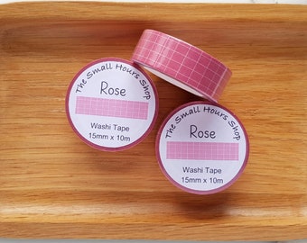 Washi Tape Rose Karomuster, Gittermuster, kariert Rosa Weiß, ganze Rolle 15mm x 10m, TheSmallHoursShop tape