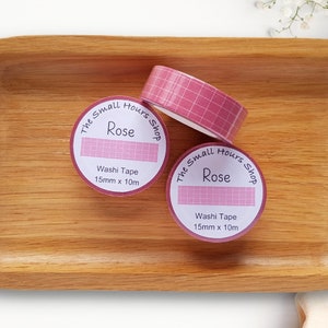 Washi Tape Rose Karomuster, Gittermuster, kariert Rosa Weiß, ganze Rolle 15mm x 10m, TheSmallHoursShop tape