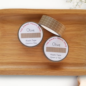 Washi Tape Olive Karomuster, Gittermuster, kariert Olivegrün Weiß, ganze Rolle 15mm x 10m, TheSmallHoursShop tape