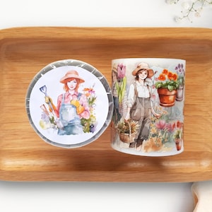 Tuin PET-tape Tuinmotieven | hele rol 6 cm x 5 m met tuin- en meisjesillustraties, TheSmallHoursShop-tape
