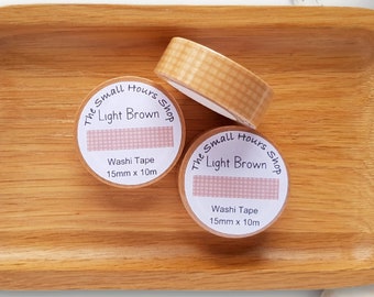 Washi Tape Light Brown Karomuster, Gittermuster, kariert Hellbraun Ton-inTon, ganze Rolle 15mm x 10m, TheSmallHoursShop tape