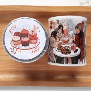 Cosy Fall Café - Ruban PET, Boucle d'échantillon 100 cm, Motifs d'automne Girls Art Journal Collage Planner BuJo Scrapbooking, TheSmallHoursShop tape