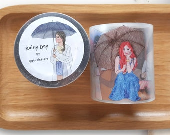 Rainy Day PET Nastro Piscolettes Rain Day Girl con ombrello | Campione di anello da 70 cm con 13 disegni da ragazza