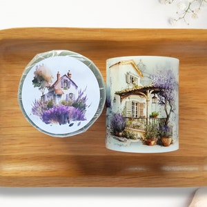 Lavendel Cottage PET-tape | Hele rol 6 cm x 5 m met lavendelkleurige cottage-motieven, TheSmallHoursShop tape, voor collages en journaling
