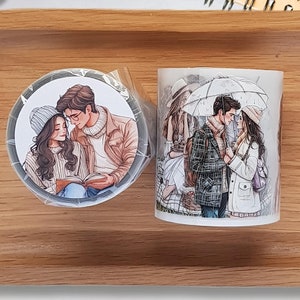 voorgesneden PET-tape "Romantische koppels" - hele rol 6 cm x 5 m, voorgesneden motieven, verliefde koppels Valentijnsdag