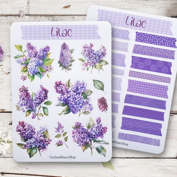 Lilac Stickers - Spring Stickers, Lilac Branches Sticker Sheet, Planner Journal Stickers, BuJo Stickers, lilac Washi Tapes