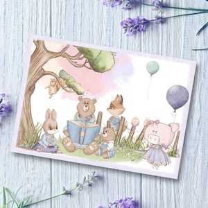Carte postale ludique Heure de lecture Carte postale de qualité supérieure aspect lin DIN A6, carte avec joli motif animalier, anniversaire de Pâques image 1