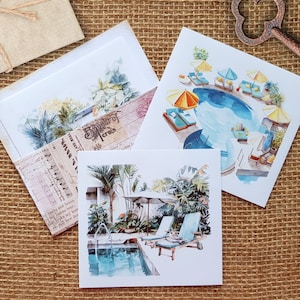 Set di adesivi per sfondo a bordo piscina - 6 adesivi per sfondo trasparenti per collage di diari, adesivi trasparenti per piscina estiva