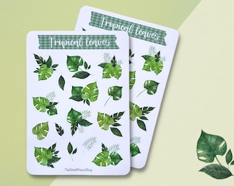 Sticker Sheet Tropical Leaves | Plant Stickers Bullet Journal | Botanical Stickers | Sticker Sheet Green Leaves | Nature Stickers