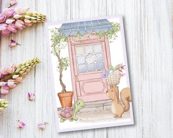 playful postcard Hello! - high-quality postcard in linen look DIN A6, card with cute animal motif Easter birthday