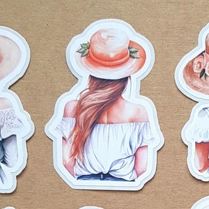 Charming Girls Sticker Set 12 autocollants individuels filles avec chapeau Autocollants de collage de planificateur de journal de balle image 3