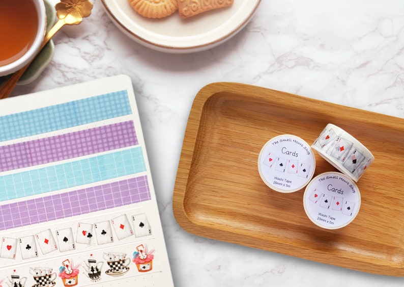 Cartes à ruban Washi, bordure de cartes à jouer Alice au pays des merveilles, rouleau entier 20 mm x 10 m, ruban TheSmallHoursShop image 2