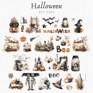 Halloween - Nastro in PET, campione ad anello da 100 cm, design spettrali e bellissimi per collage di art journal, agende, BuJo scrapbooking, nastro TheSmallHoursShop