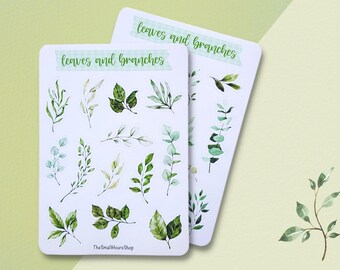 Feuille autocollante Feuilles Branches Verdure | Autocollants plantes Bullet Journal | Autocollants botaniques | Autocollant feuilles vertes | Autocollant nature