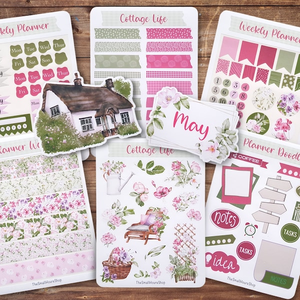 Monat Planer Sticker Set - Mai Cottage | BuJo Monatsset deutsch englisch, Aufkleber Planersticker Frühling, Kalendersticker, Monatsplaner