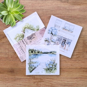 6 adesivi trasparenti Blue Summer - Set di 6 adesivi - Paesaggio con ortensie blu per journaling, pianificazione e scrapbooking - 9 x 9 cm ciascuno