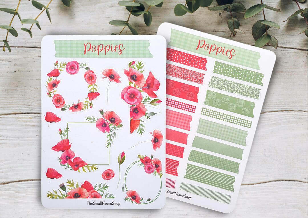 Sticker Poppies Poppy Flower Frames Spring Sticker Sheet With Red Poppy ...