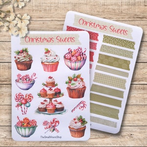Sticker Bogen - Christmas Sweets | BuJo Aufkleber, Planersticker, Scrapbook Stickerset, Aufkleberbogen Weihnachten Süßigkeiten Muffins