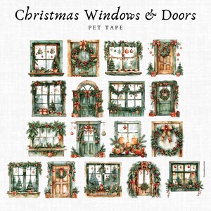 Christmas Windows & Doors - PET Tape, Sample Loop 100cm, Weihnachten Fenster und Türen für Art Journal Collagen Planer BuJo Scrapbooking