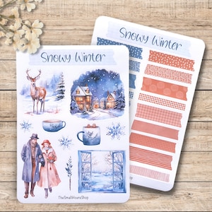 Sticker Bogen - Snowy Winter | BuJo Aufkleber, Planersticker, winterliche Motive Aufkleberbogen, Wintertag Schneeflocken Reh Stickerset