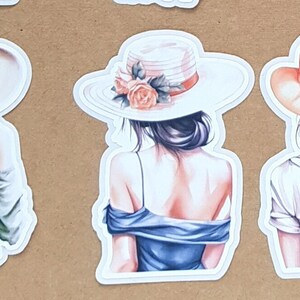 Charming Girls Sticker Set 12 autocollants individuels filles avec chapeau Autocollants de collage de planificateur de journal de balle image 5