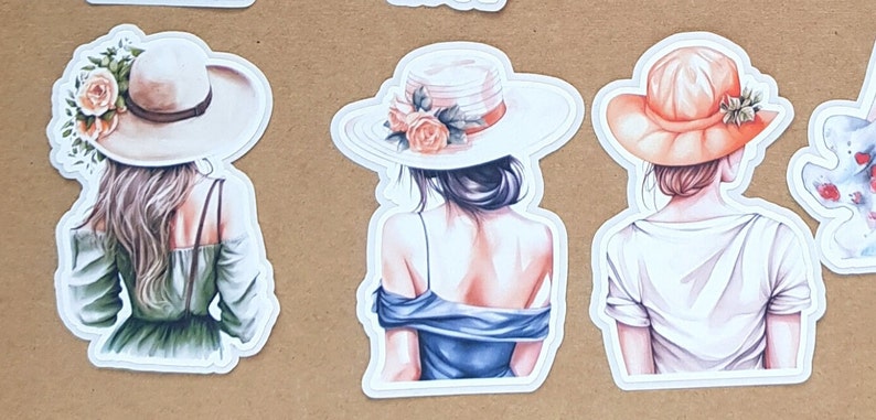 Charming Girls Sticker Set 12 autocollants individuels filles avec chapeau Autocollants de collage de planificateur de journal de balle image 5