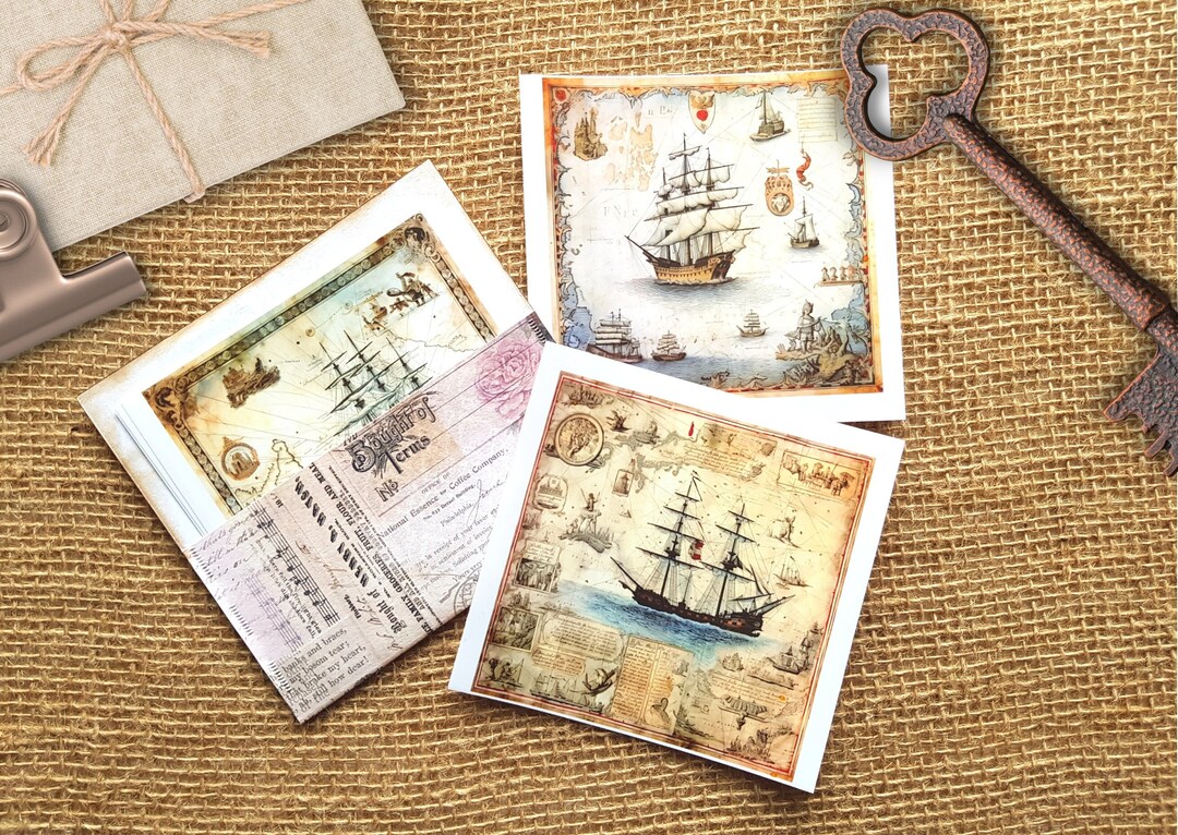 Vintage Map Sticker Set - 6 Transparent Background Stickers for Journal ...