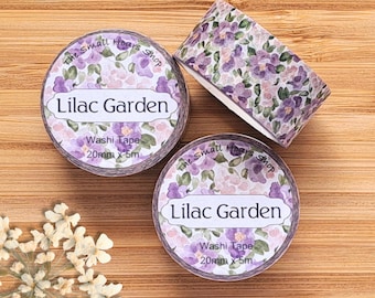 Fita adesiva decorativa (washi tape), rolo completo, 20 mm x 5 m, estampa floral lilás, ideal para diários de arte, planners e álbuns de recortes, Jardim Lilás
