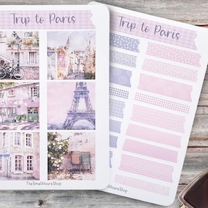 Sticker Paris - Aufkleber Straßenszenen, Reisesticker, Stickerbogen Illustrationen Paris, Planer Journal Sticker, Washi Tapes rosa rauchblau