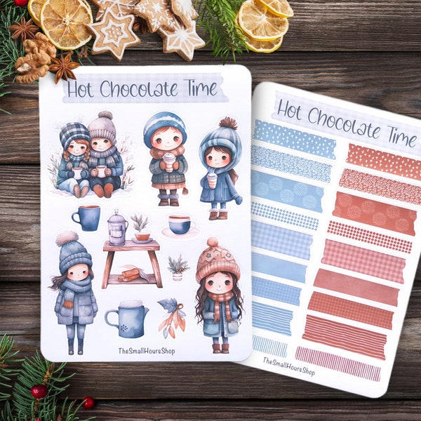 Sticker Bogen - Hot Chocolate Time | BuJo Aufkleber, Planersticker, winterliche Motive Aufkleberbogen, Winter Mädchen Kakao Stickerset