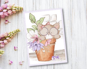 Playful postcard hiding - high-quality postcard in linen look DIN A6, card with cute kitten motif Easter birthday