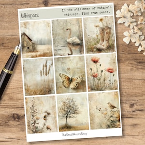 Adesivi trasparenti - Whispers - Foglio di adesivi con 9 adesivi autunnali e citazione abbinata, adesivi per planner, accessori per diario artistico