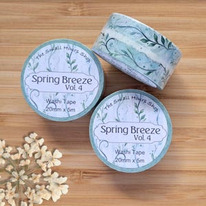 Washi Tape Spring Breeze Vol. 4, rouleau complet, 20 mm x 5 m, bordure délicate de vrilles et de feuilles dans des tons verts, ruban décoratif pour agendas et albums de scrapbooking