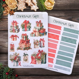 Sticker Bogen - Christmas Gifts | BuJo Aufkleber, Planersticker, Scrapbook Stickerset, Aufkleberbogen Weihnachten Geschenke