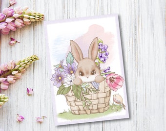 surprise de carte postale ludique ! - carte postale de qualité supérieure aspect lin DIN A6, carte avec un joli motif de lapin, Pâques, anniversaire