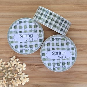 Washi Tape Spring Vol. 3, ganze Rolle, 15 mm x 5 m, Karomuster in Grüntönen Frühling, Dekoband für Planer und Scrapbook