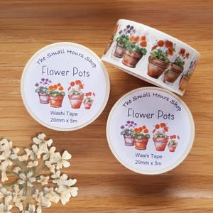Nastro Washi Tape Fioriere, vasi di fiori fiori, rotolo intero 20 mm x 5 m, nastro per fiori primavera