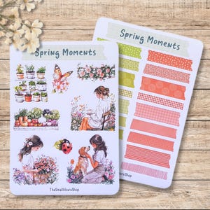 Sticker "Spring Moments" Motiv Stickerbogen und farblich abgestimmter Washi Tape Aufkleberbogen, einzeln oder im Set, Frühling Gartenmotive