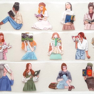 Book Lover PET Tape Piscoletters Livres Bookworm Exemple de boucle 70 cm avec 12 motifs de filles image 2