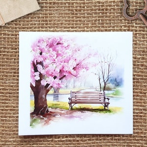 Park Bench in Spring Background Sticker Set 6 autocollants de fond transparents, collages de journaux, autocollants paysage sakura en fleurs de cerisier image 5