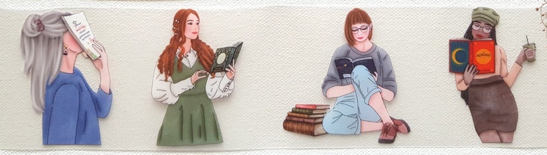 Book Lover PET Tape Piscoletters Livres Bookworm Exemple de boucle 70 cm avec 12 motifs de filles image 5
