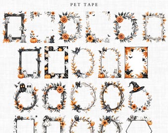 pre-cut PET Tape Sample / Loop, 6cmx100cm with pre-cut motifs, Halloween frame for journal, collages & scrapbooking
