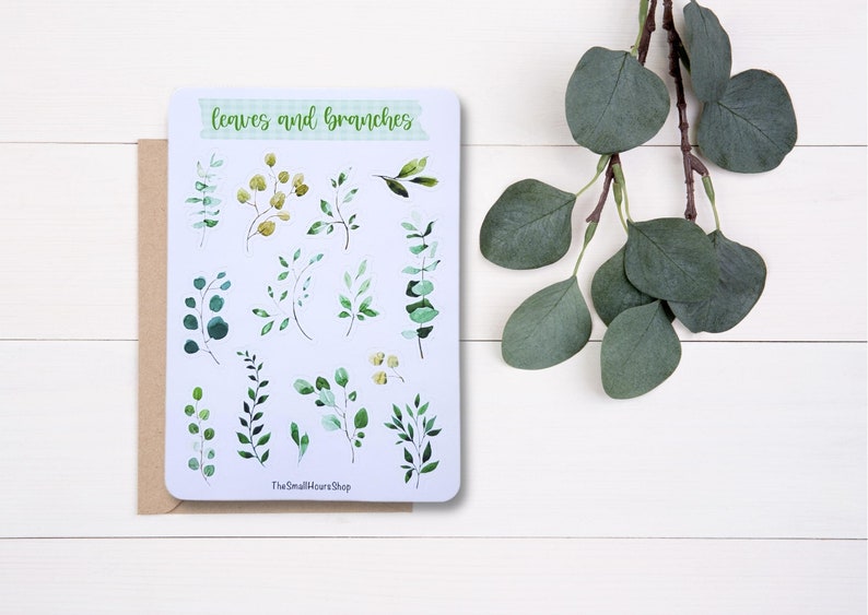 Sticker Sheet Leaves Branches Greenery Plants Stickers Bullet Journal Botanical Stickers Green Leaves Stickers Nature Stickers image 6