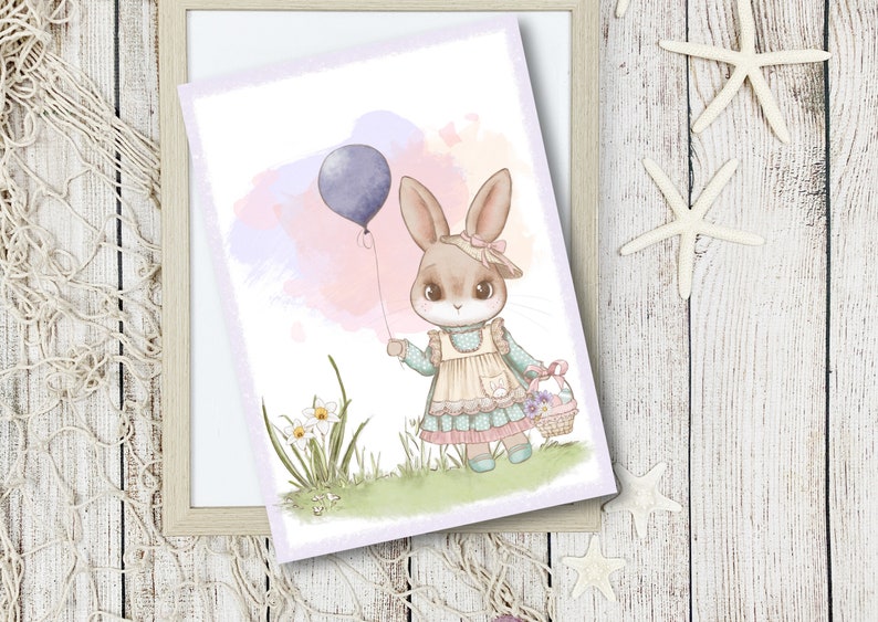 carte postale ludique Bonjour printemps carte postale de qualité supérieure aspect lin DIN A6, carte avec un joli motif de lapin, Pâques, anniversaire image 3