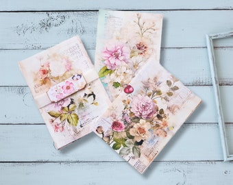 Shabby Chic Flowers Journal Paper - Flower Journal Paper Set 10 pieces, DIN A6, structured paper