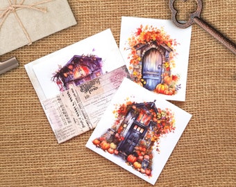 Halloween Door Background Stickers 6-Piece Set - 6 transparent background stickers for journal collages, transparent autumnal stickers