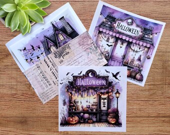 Transparent Halloween Stickers: 6-piece sticker set, background stickers approx. 9 x 9 cm, for journal collages, "Halloween Shop"