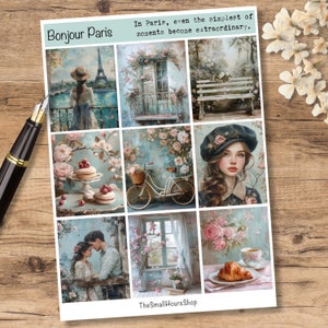 adesivi trasparenti - Bonjour Paris - foglio di adesivi con motivi di Parigi per diari e pianificatori creativi, impressioni di Parigi