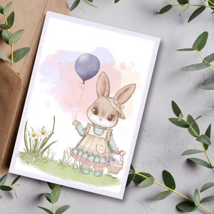 carte postale ludique Bonjour printemps carte postale de qualité supérieure aspect lin DIN A6, carte avec un joli motif de lapin, Pâques, anniversaire image 4