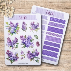 Stickers met lila boeketten - lentestickers, stickers met lila takken, stickers voor planners, BuJo-stickers, paarse washi-tapes